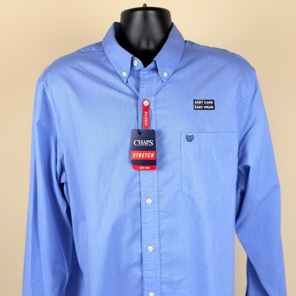 Chaps Other - Chaps Mens XL Blue Multi Stretch Easy Care Long Sleeve Button Down Shirt New